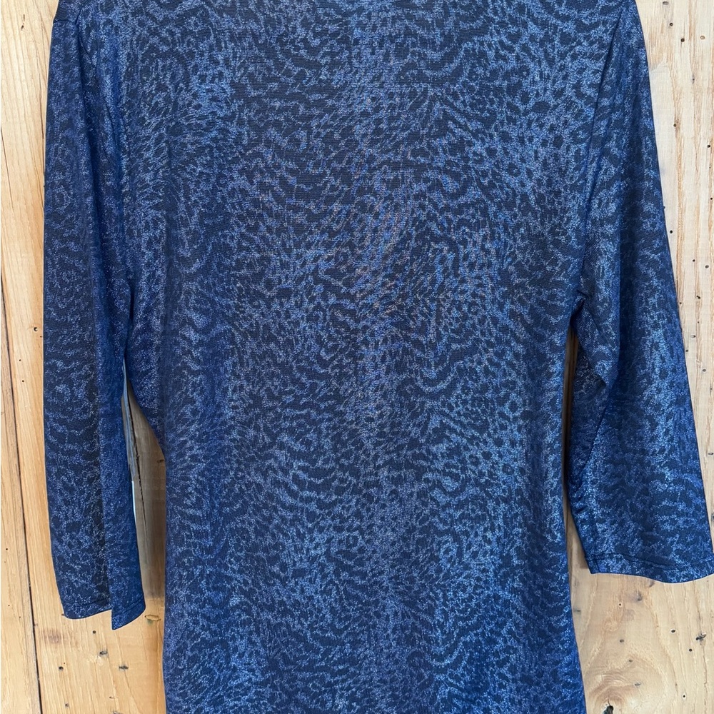 Jennifer Lopez Navy Blue Metallic Wrap-Style Blouse - Picture 3 of 7